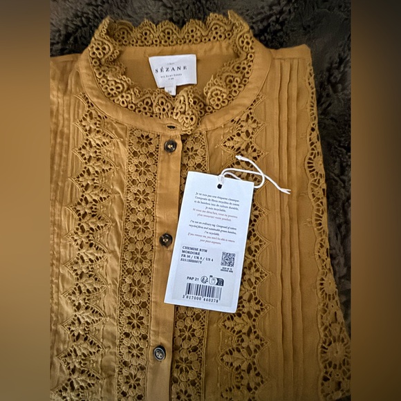EUC - Sezane Rym blouse in Gold - size 4 or EU 36 - Picture 5 of 13